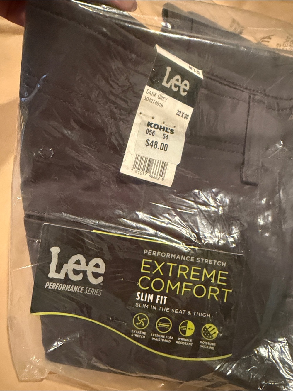 Lee Performance NWT $48 Stretch Slim Fit Pants — Dark Grey